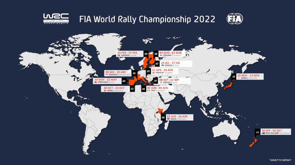 WRC | Presentato il calendario 2022 con gli ultimi appuntamenti confermati. A parte uno
