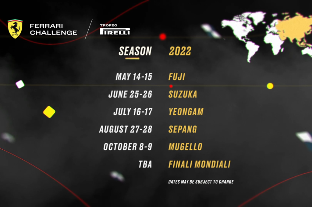 Presentato il calendario 2022 del Ferrari Challenge Asia Pacific